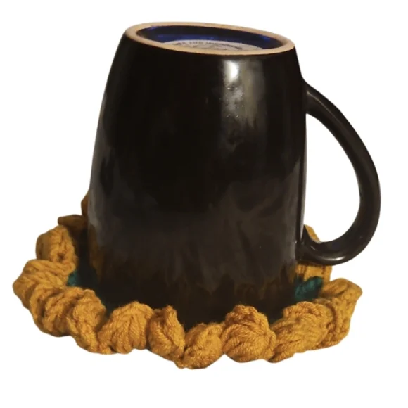 Hand Crafted 2pc Set Crochet Sunflower Coaster Home Decor Floral Retro Mug Rug - Picture 6 of 17